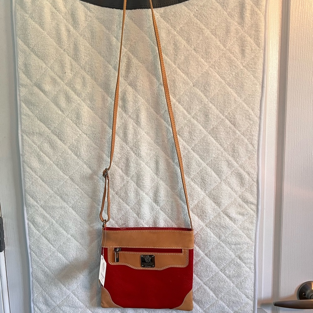 I Medici Frenze Red and Tan Leather Crossbody Bag - Made in Italy